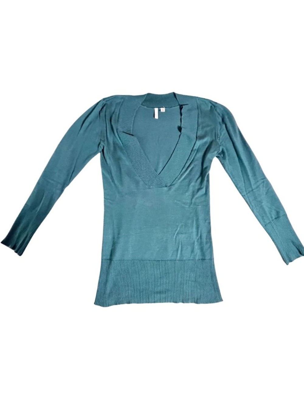 Frenchi Women's Long Sleeve Fitted Deep V Neck Turquoise Sweater Dress